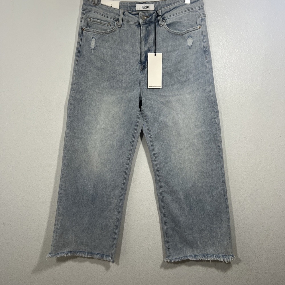 Mica Jeans Womens 31 Ankle Wide Leg Raw Hem Blue Denim 90s Streetwear